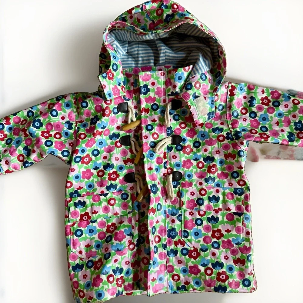 JoJo Maman Bebe Kids Bright Flower Print Waterproof Rain Jacket Coat 6-12 Months